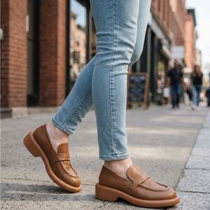 Chunky Platform Loafers in Cognac Brown